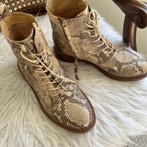 Sam Edelman Neutral Snake-Print Lace-Up Ankle Boots